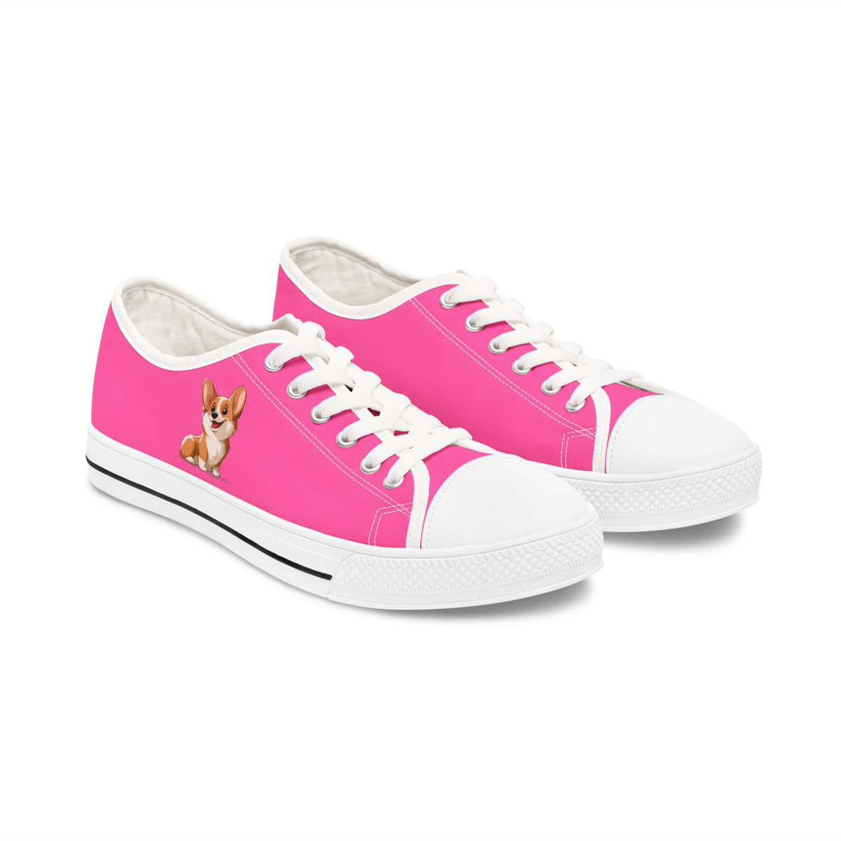Cute Corgi Puppy Animation Hot Pink Women's Low Top Casual Canvas Sneakers