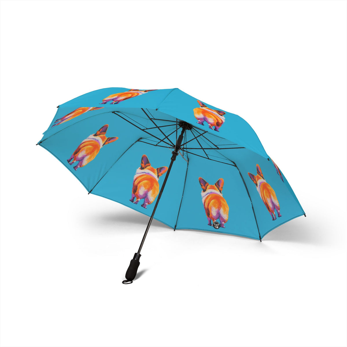 Corgi Butt Artistic Portrait Foldable Umbrella — Blue Rain Parasol