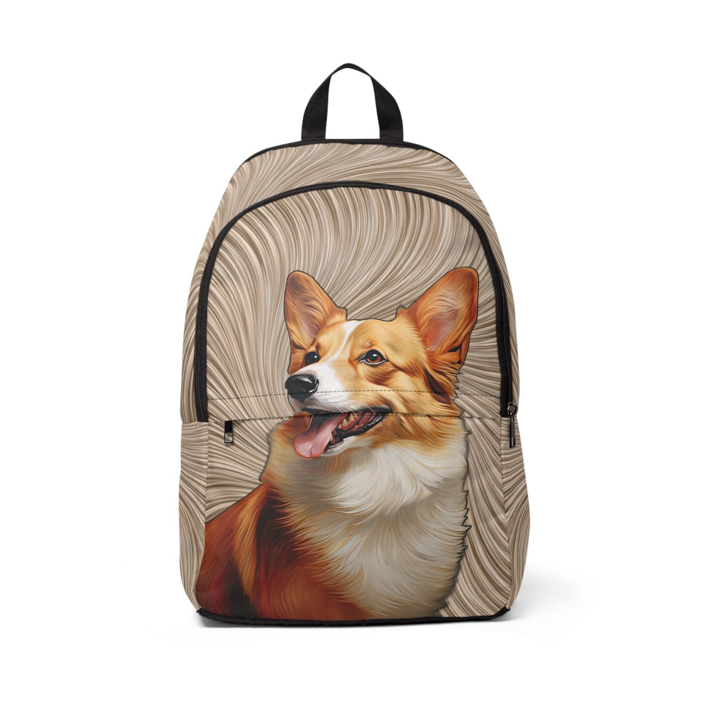 Pembroke Corgi Portrait Backpack — Swirling Tan Corgi Rucksack
