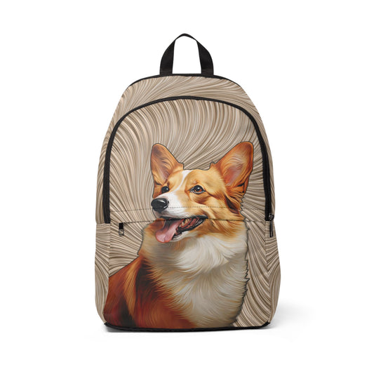 Pembroke Corgi Portrait Backpack — Swirling Tan Corgi Rucksack