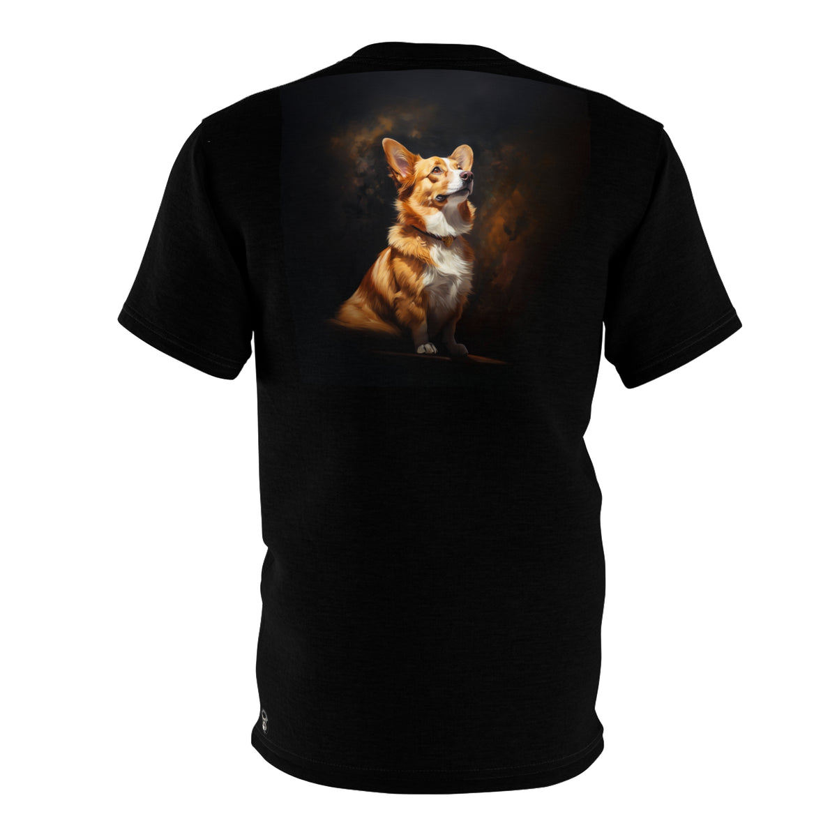Pembroke Portrait Unisex Bold Designer Tee - Contemplating Corgi on Phantom Black