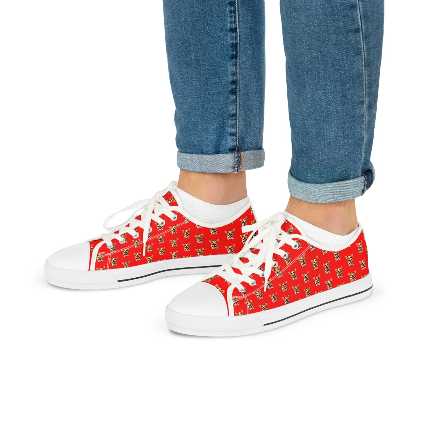 Puppy Love Red Smiling Corgi Pattern Men's Low Top Casual Canvas Sneakers