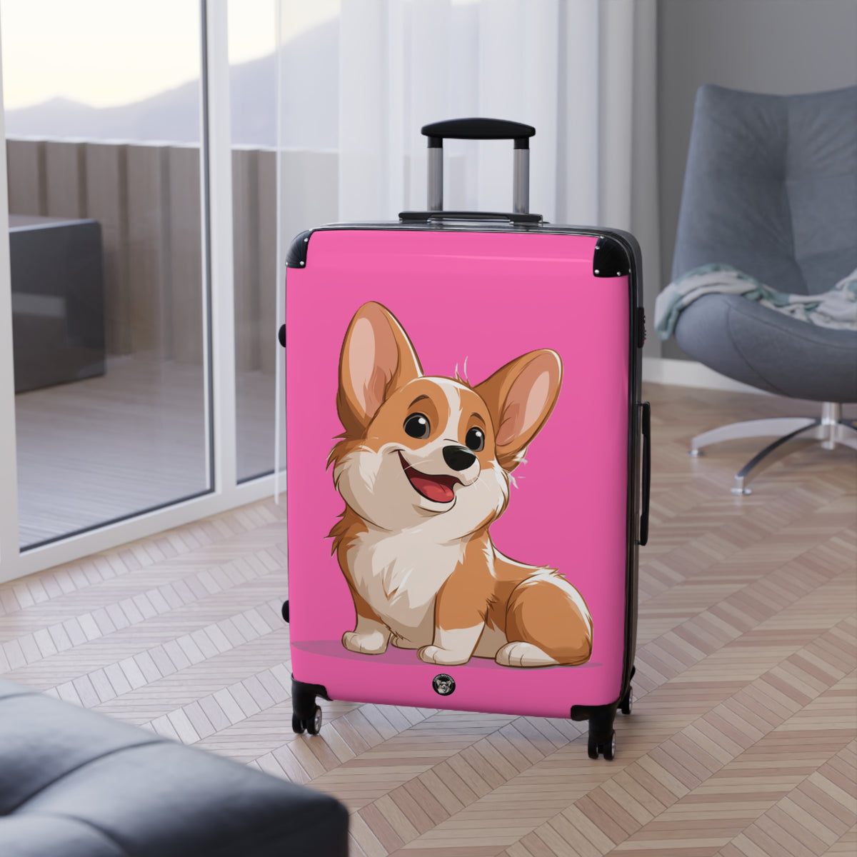 Cute Corgi Puppy Animation Suitcases — Pink Rolling Luggage with Adorable Dog Design