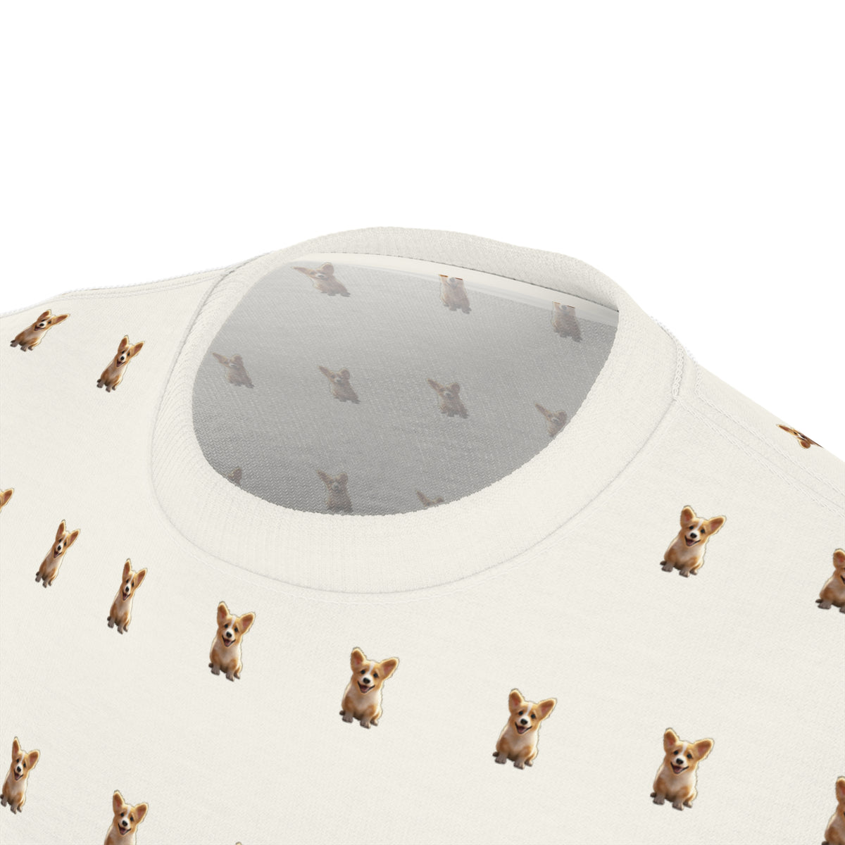 Swathed in Sweet Unisex Bold Designer Tee - Captivating Corgi Repeater on Marzipan White