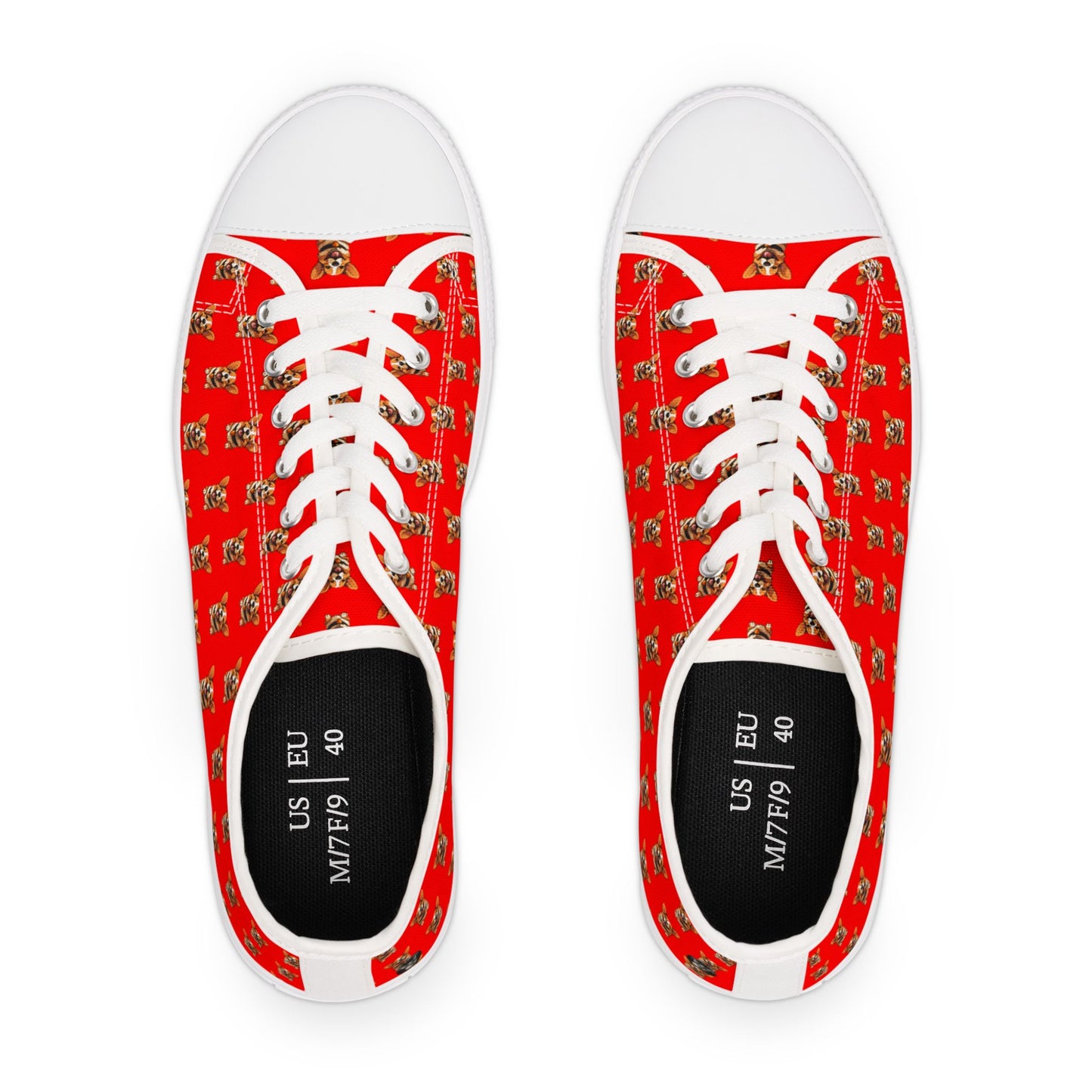 Puppy Love Red Smiling Corgi Print Women's Low Top Casual Canvas Sneakers