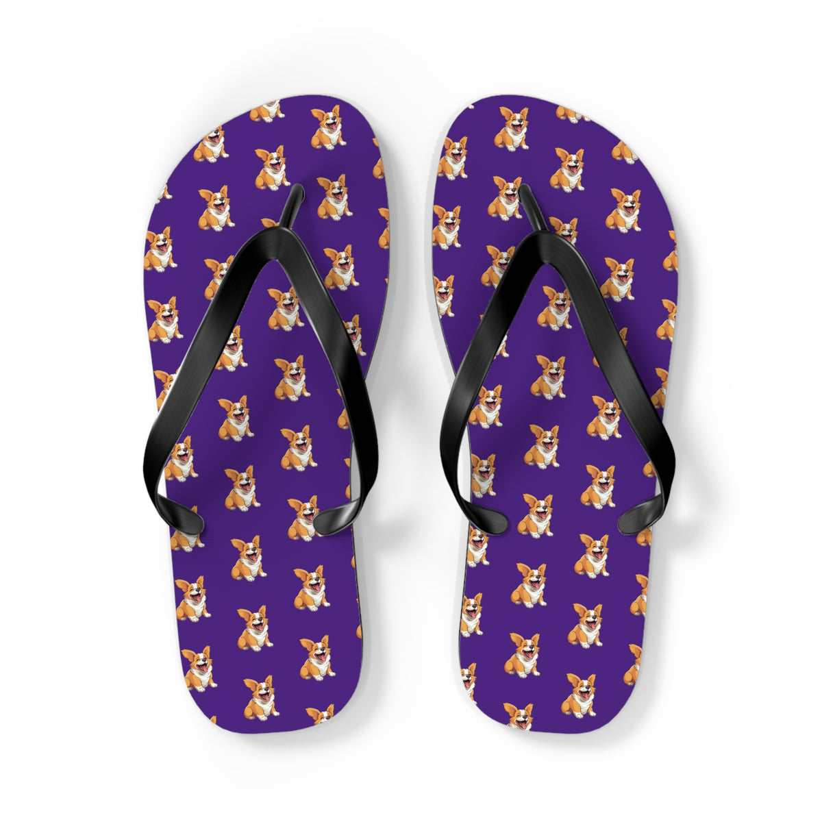 Jolly Jiggling Animated Corgi Flip-Flops - Purple Unisex Sandals