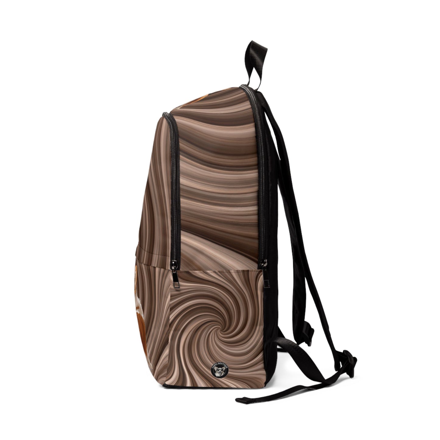 Butt What? Talk To The Butt Contemptuous Corgi Backpack — Cool Corgi Swirling Brown Rucksack