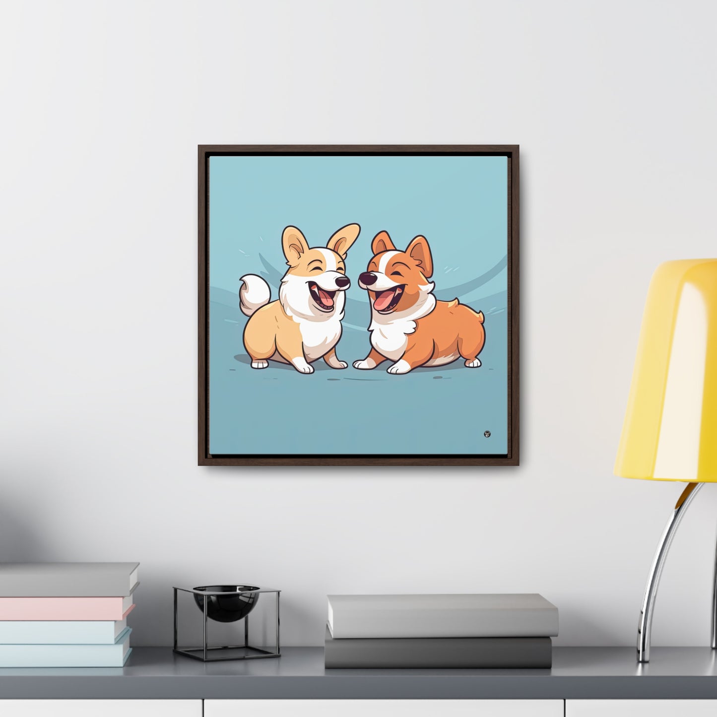 Corgi Couple - Framed on Canvas
