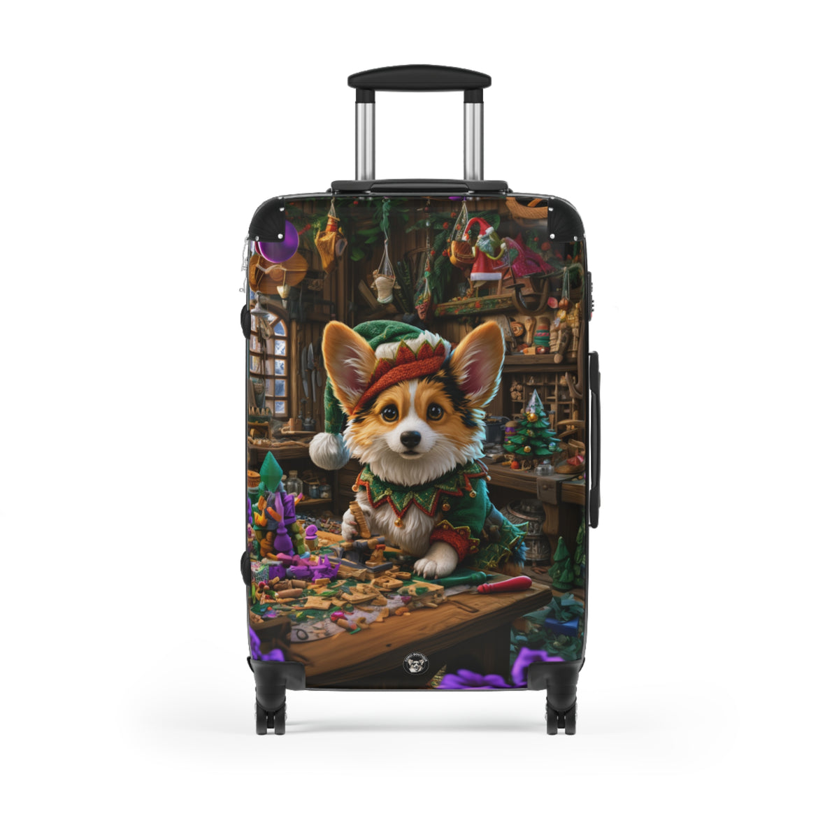 Santa's Little Helper Christmas Corgi Elf Suitcases — Festive Holiday Rolling Luggage
