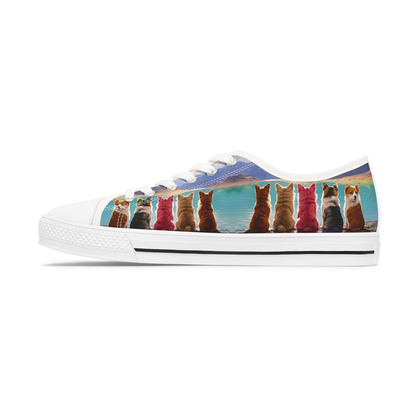 Corgi Lake Tranquil Portrait Women's Low Top Casual Canvas Sneakers