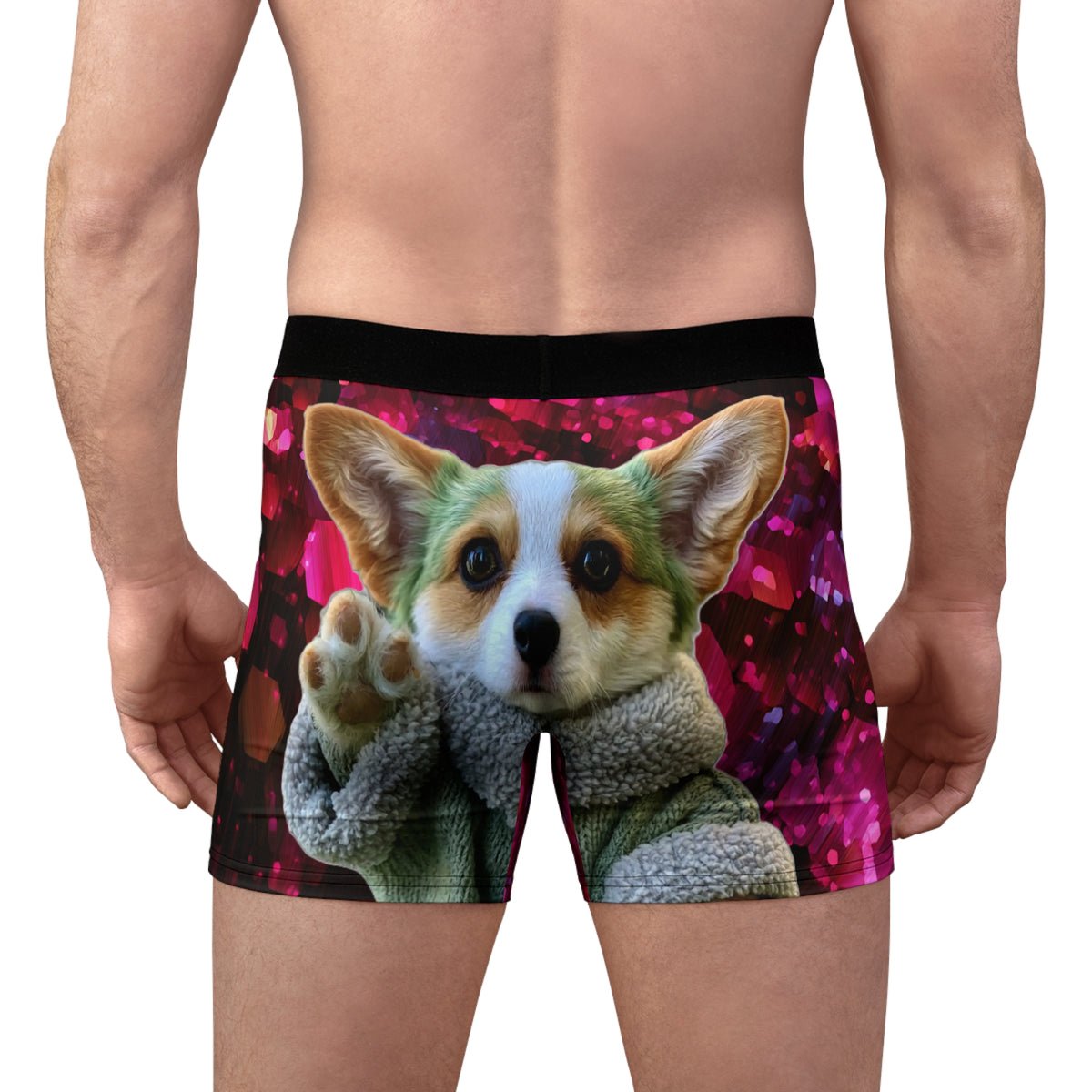 Baby Corgi Star Warrior Boxer Briefs - Black Red & Purple Galaxy Glitter Underwear