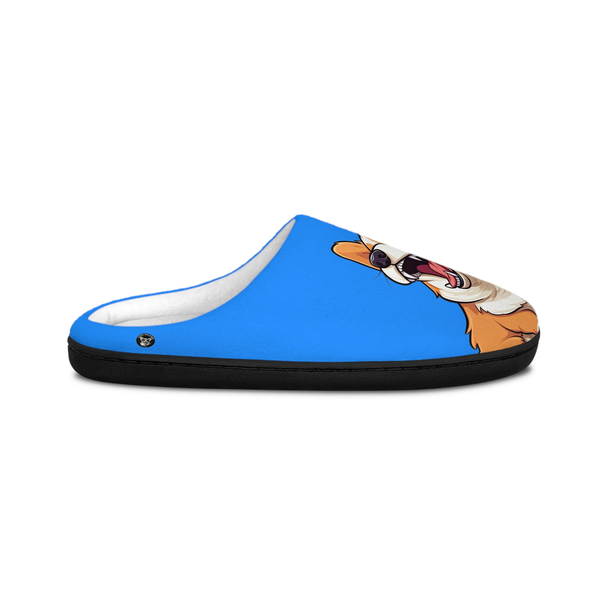 Comical Corgi All Smiles Women's Indoor Slippers — Cute Blue Cozy House Shoes