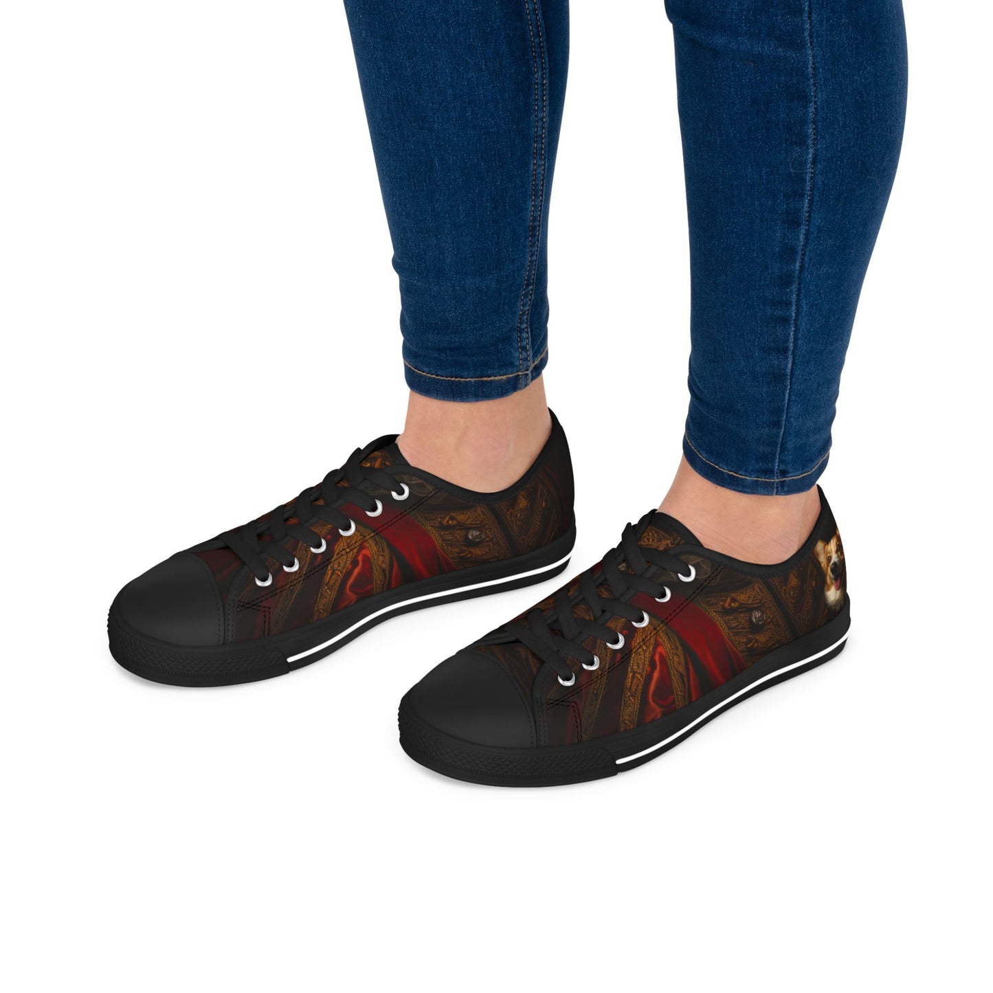 Renaissance Corgi Artistic Gothic Red Cloak Women's Low Top Casual Canvas Sneakers