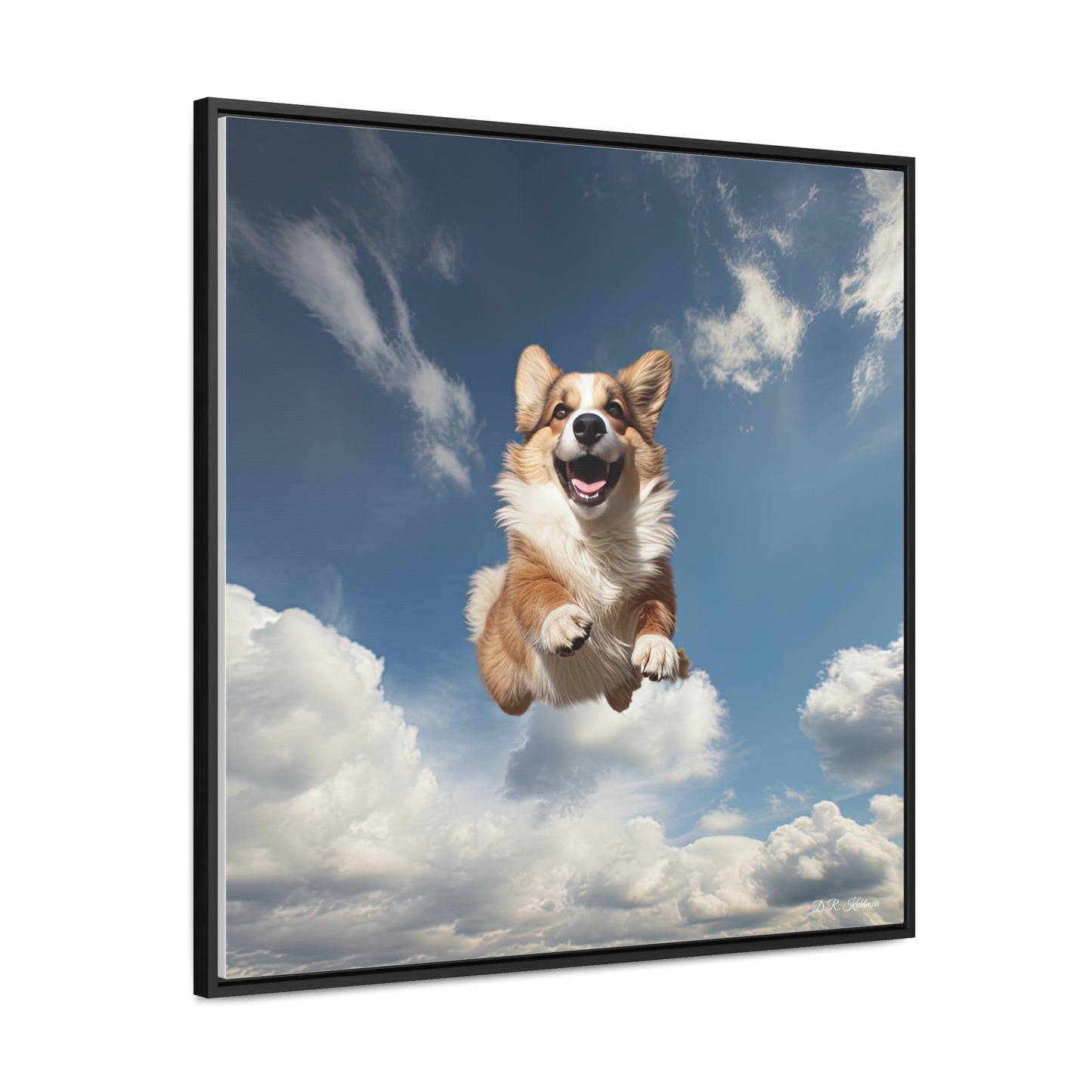 Flying Corgi - Framed on Canvas