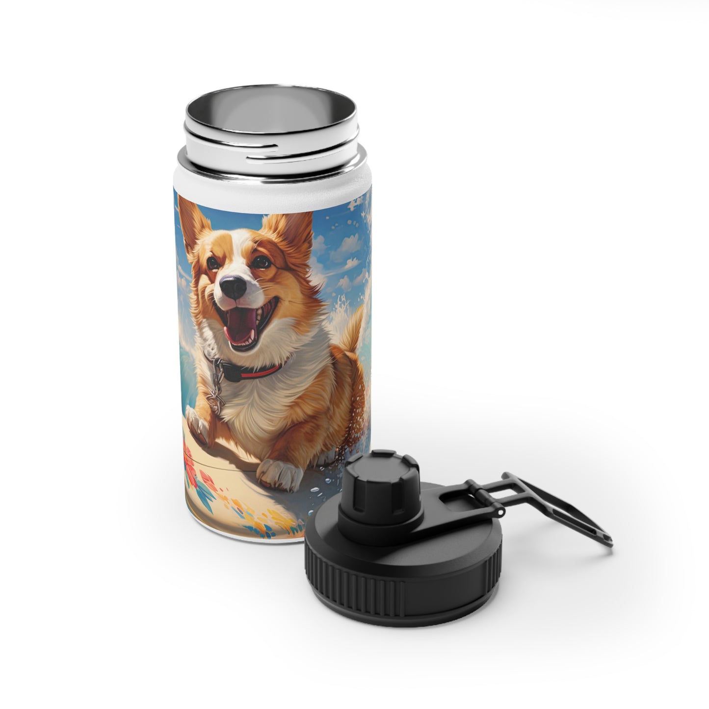 Cowabunga Corgi - Water Bottle with Sport Lid