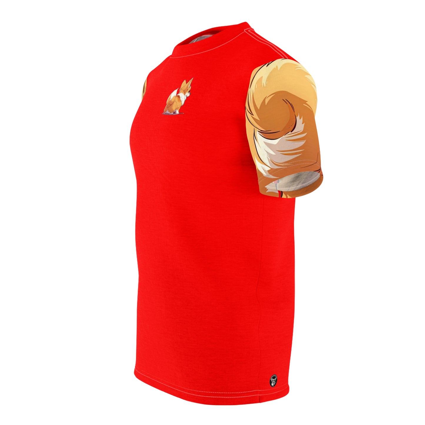 Booty Call Corgi Artistic Unisex Red Bold Fashion Tee — What's tan and red and wiggles all over?