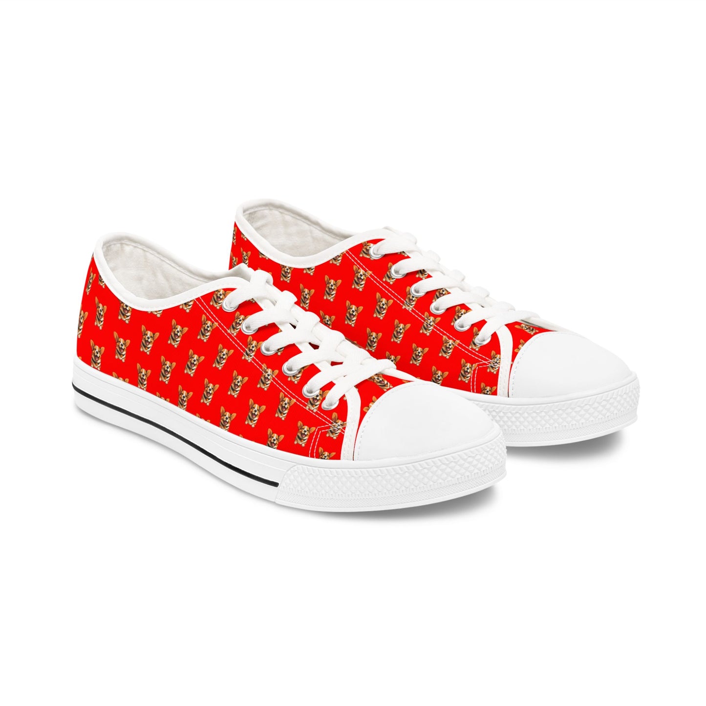 Puppy Love Red Smiling Corgi Print Women's Low Top Casual Canvas Sneakers