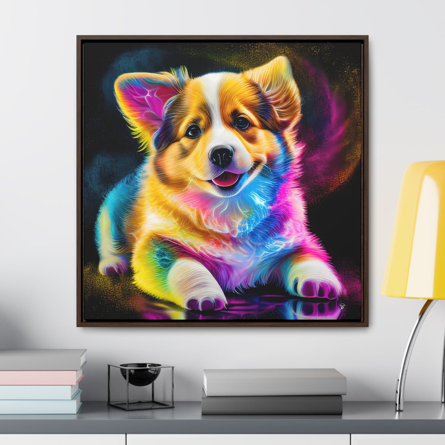 Colorful Corgi - Framed on Canvas