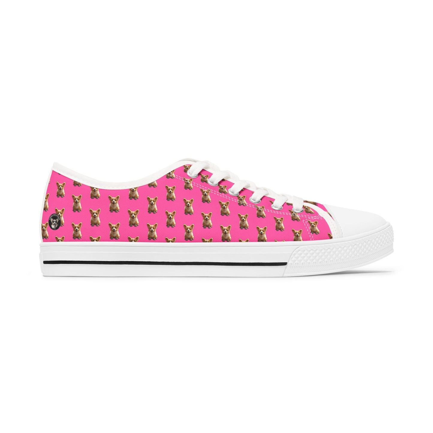 Sweetness Hot Pink Women's Low Top Casual Canvas Sneakers — Corgi Mosaic Pattern