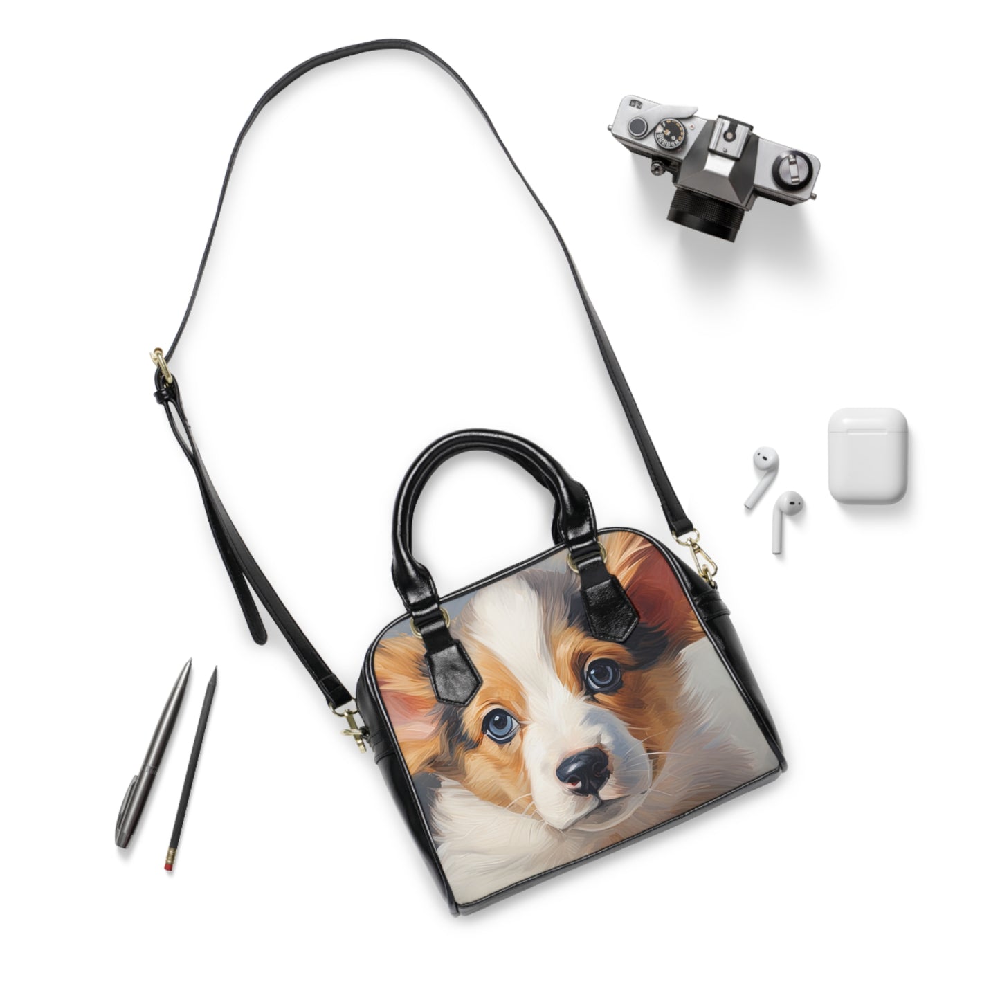 Puppy Dog Eyes Artistic Corgi Portrait Shoulder Handbag — Vibrant Pop Art Corgi Purse