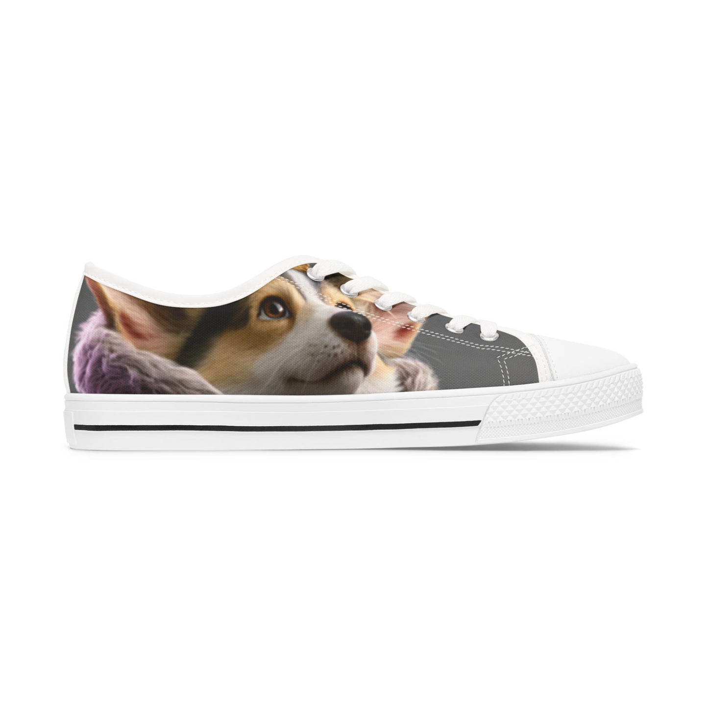 King Pup Cute Corgi Face Women's Low Top Casual Canvas Sneakers