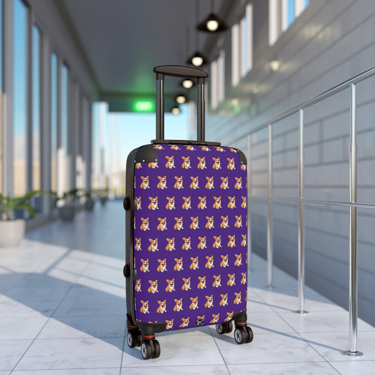 Jolly Jiggling Animated Corgi Repeater Pattern Travel Suitcases — Purple Corgi Rolling Luggage