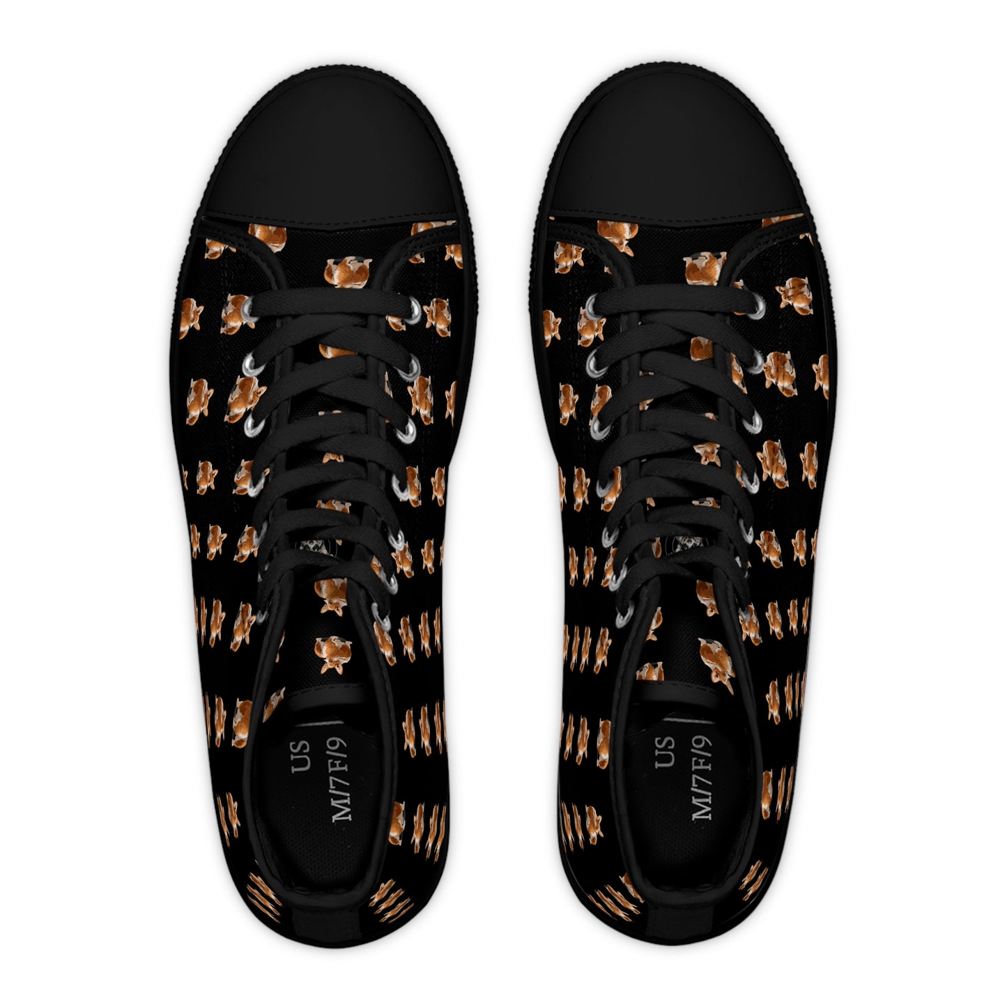 Corgi Contempt Mosaic Pattern Women's High Top Casual Black Canvas Sneakers