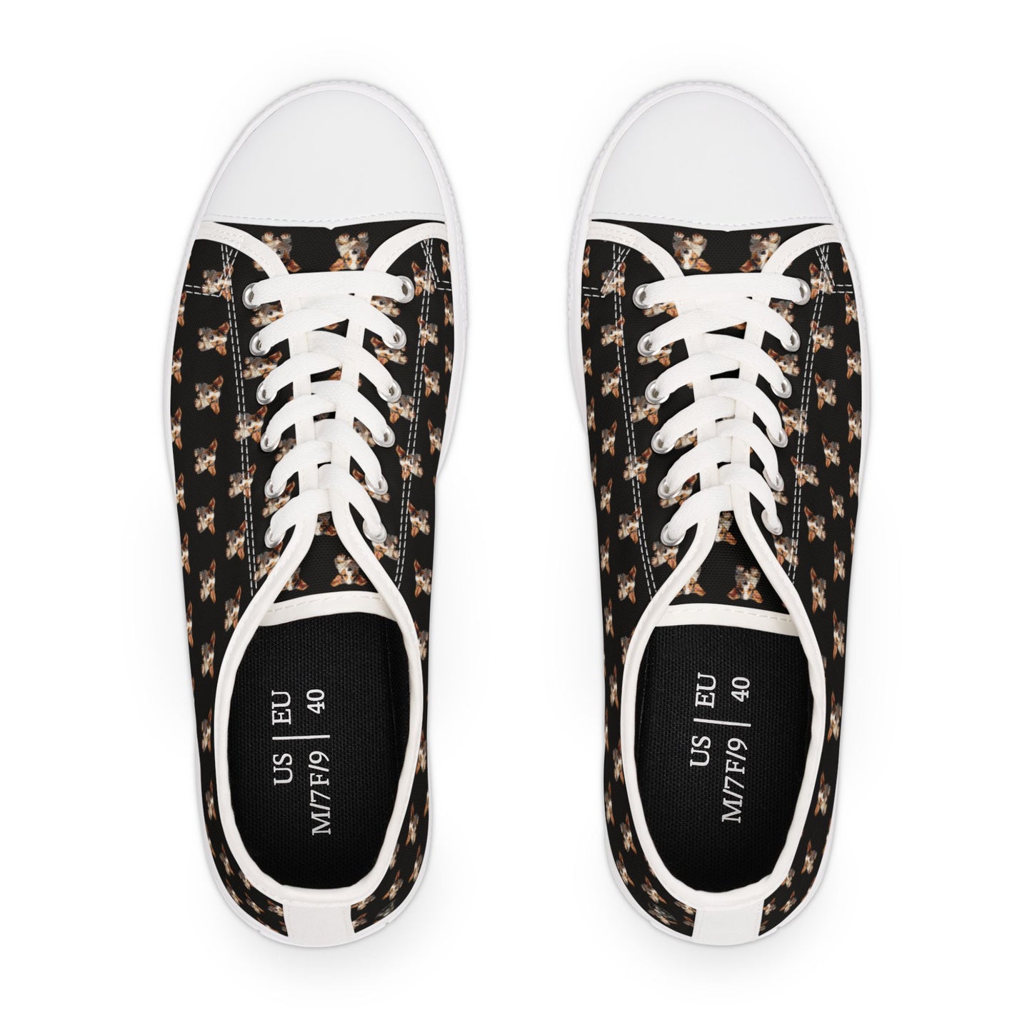 Puppy Corgi Portrait Women's Low Top Casual Black Canvas Sneakers