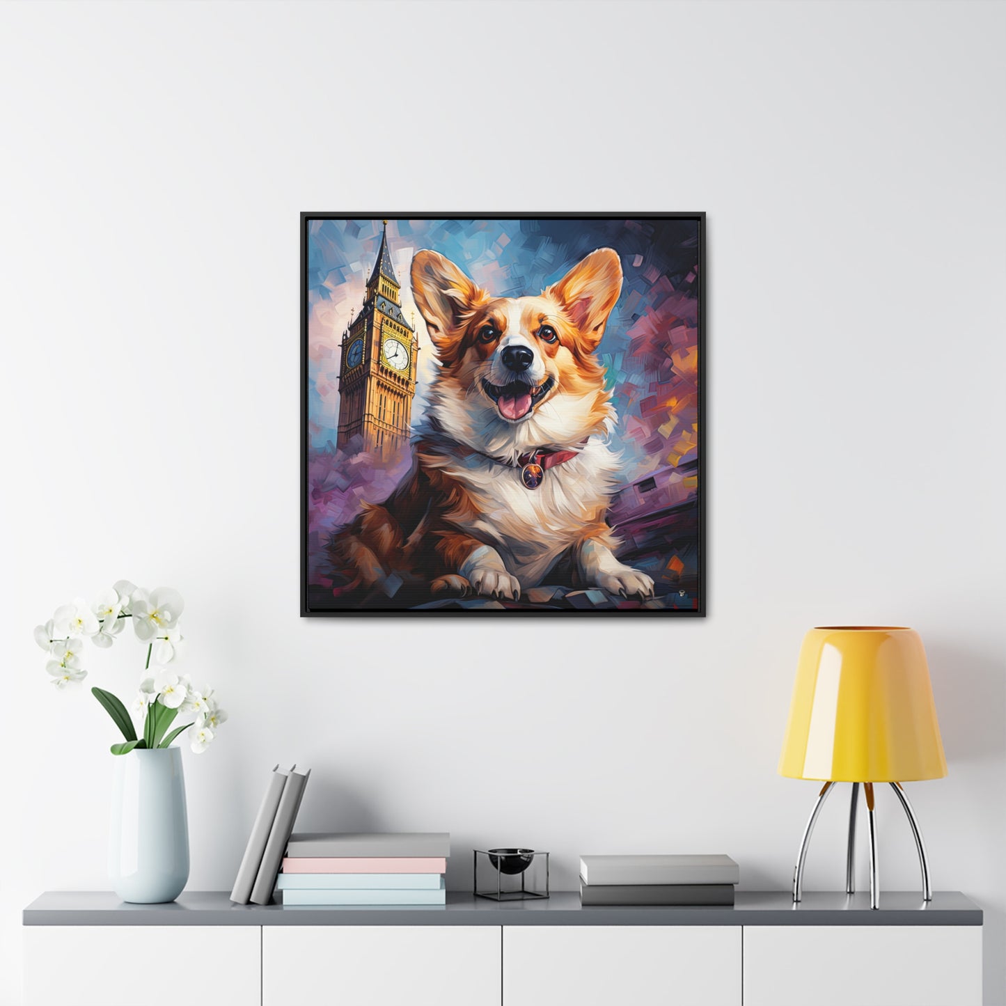 Corgi and Ben - Framed on Canvas