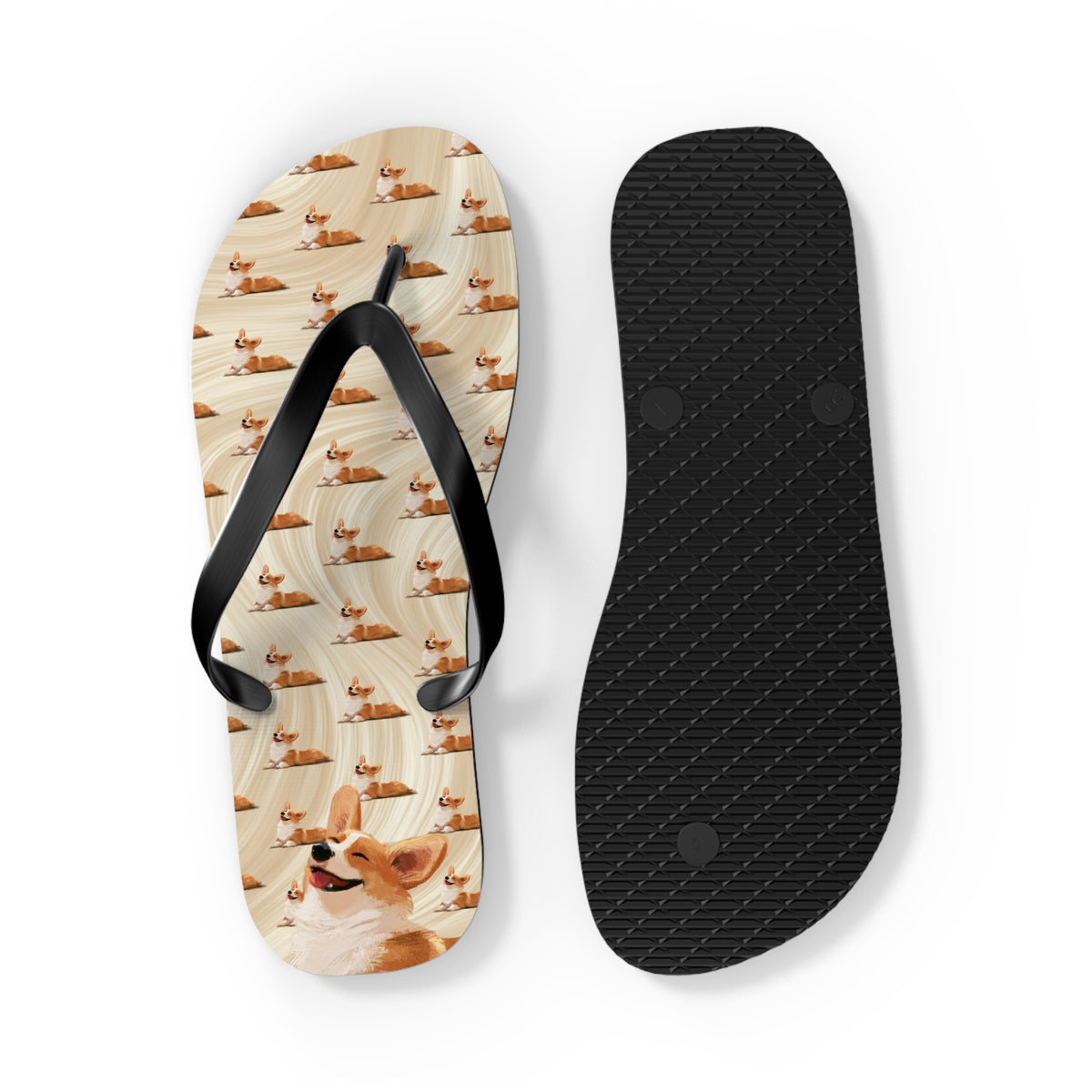 Giddy Sploot Unisex Flip-Flops - Creamy Champagne Corgi Sandals