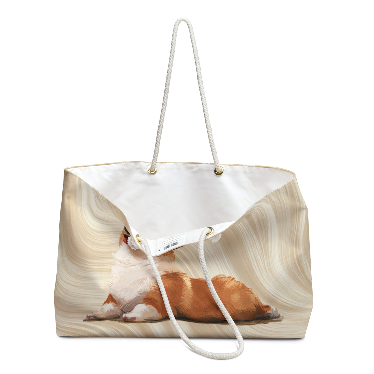 Giddy Sploot Weekender Beach Bag – Creamy Champagne Corgi Travel Tote