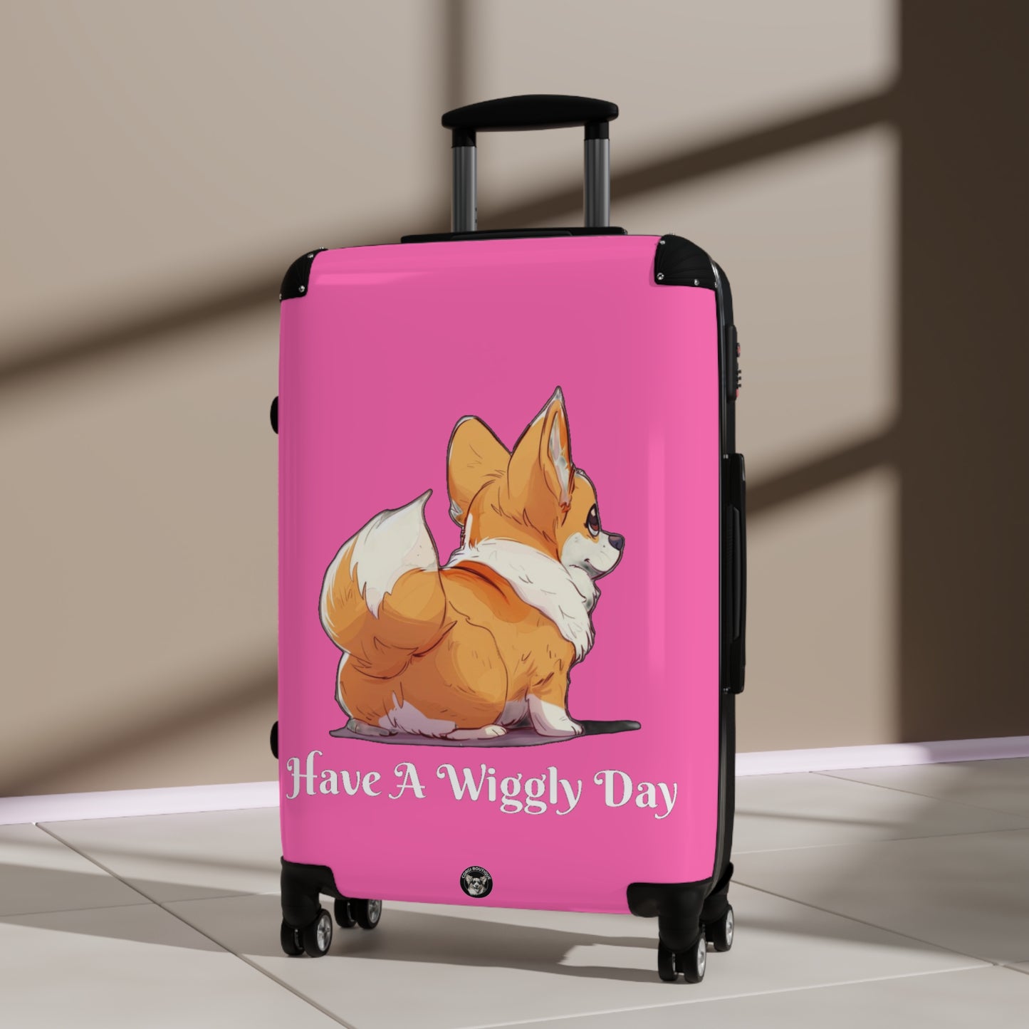 Have a Wiggly Day Corgi Travel Suitcases — Fun Pink Rolling Luggage