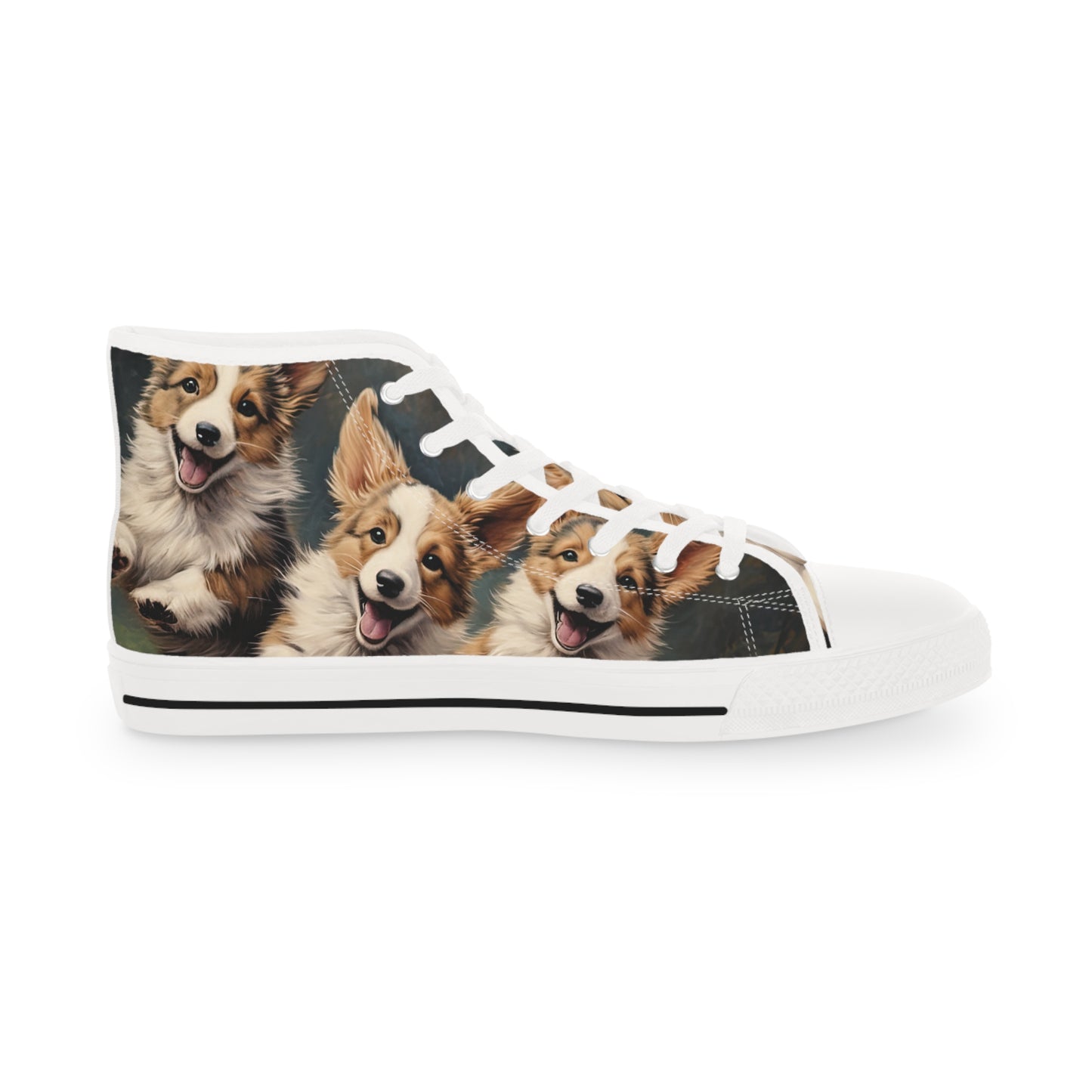 Corgi Puppies Pouncing Print Men's High Top Casual Canvas Sneakers