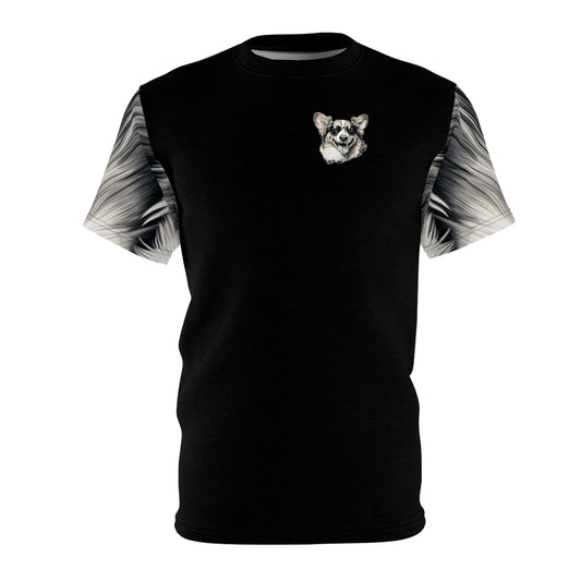 Corgi Cool Artistic Illustration Unisex Bold Fashion Tee with Flowing Black & White Sleeves