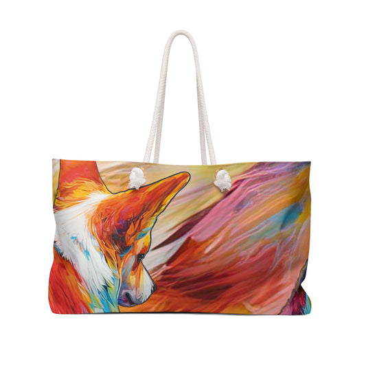 Peekaboo Corgi Colorful Weekender Beach Bag – Shy Corgi Multicolor Travel Tote