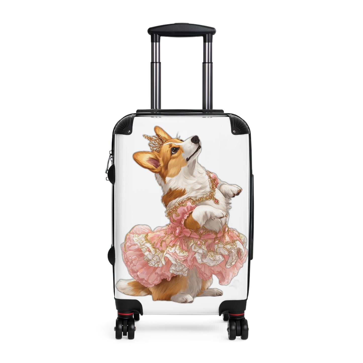 Princess Corgi In A Pink Tutu Royal Travel Suitcases - White With Pink Floral Accents Rolling Luggage