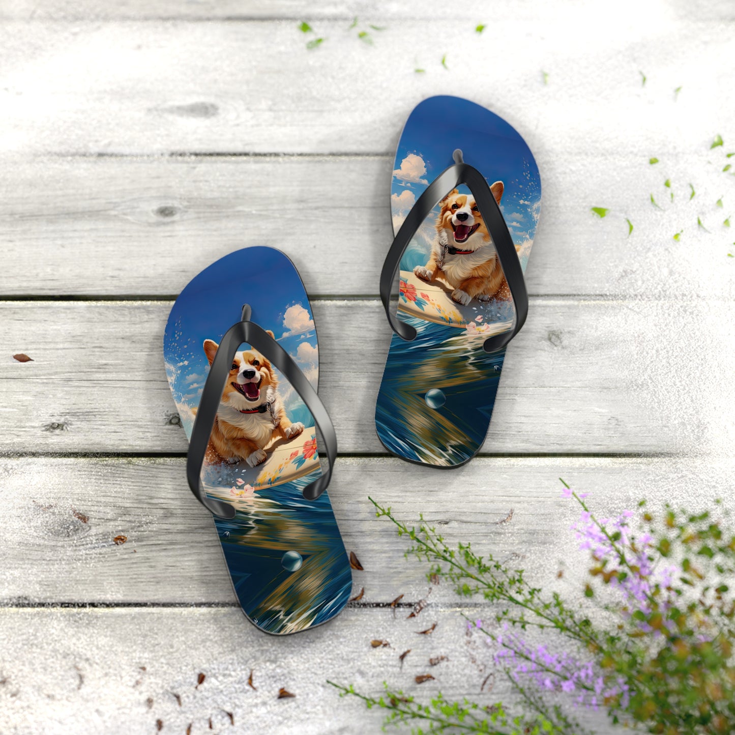 Cowabunga Corgi Flip-Flops