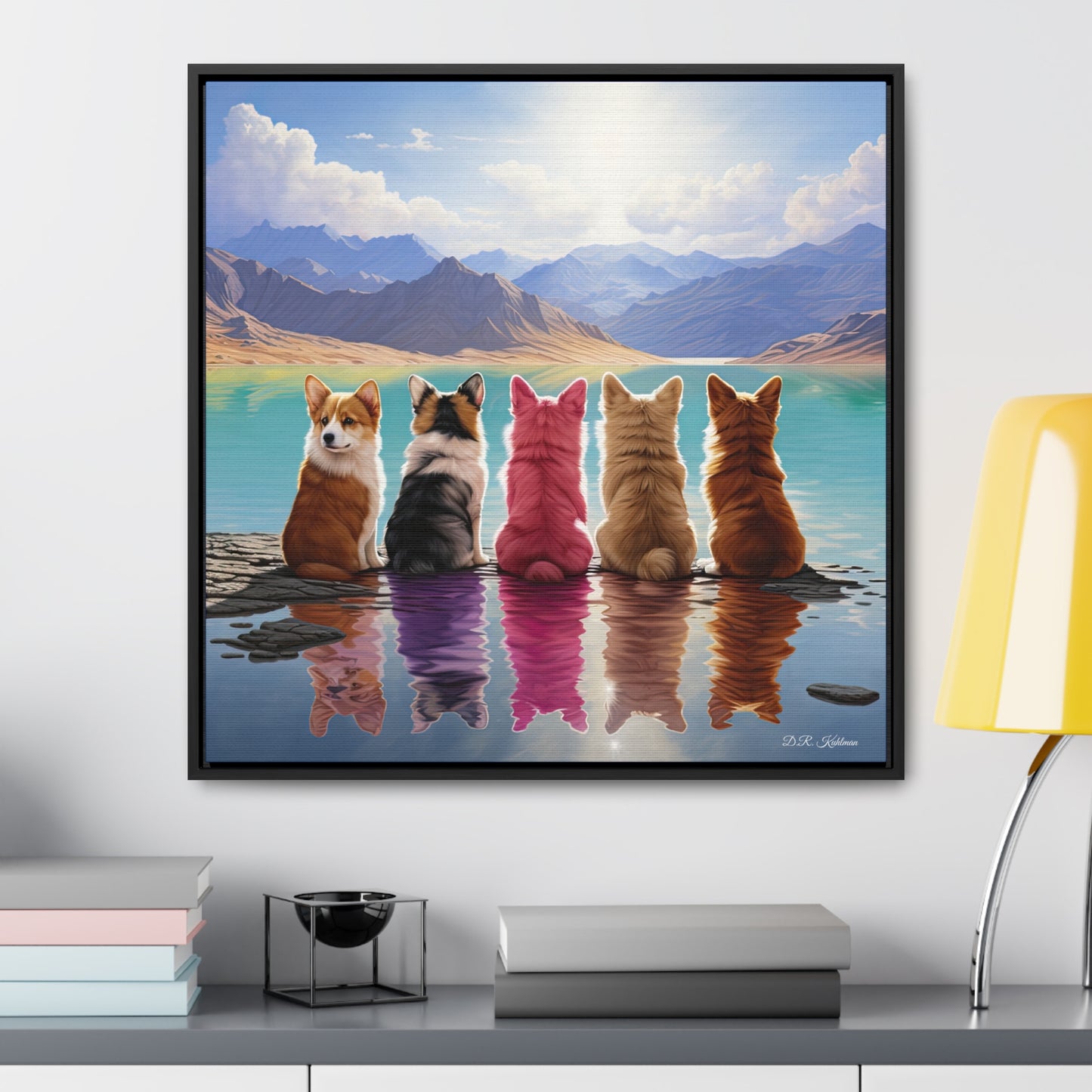 Corgi Lake - Framed on Canvas