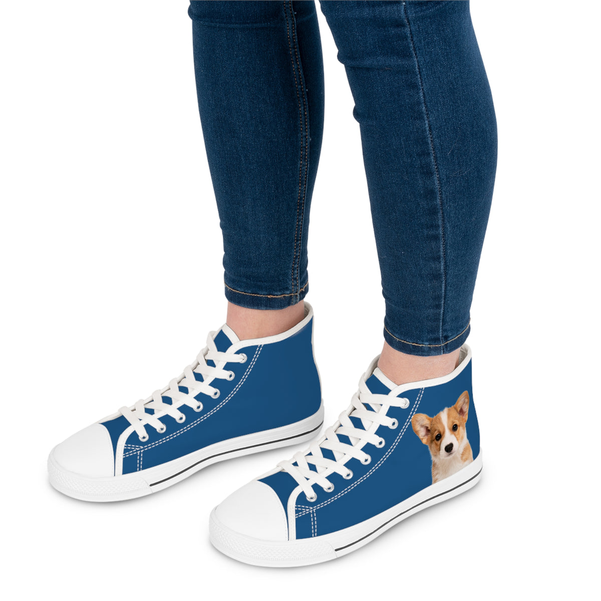 Ethereal Gaze Women's High-Top Sneakers - Corgi Kisser on Daytona Dusk Canvas