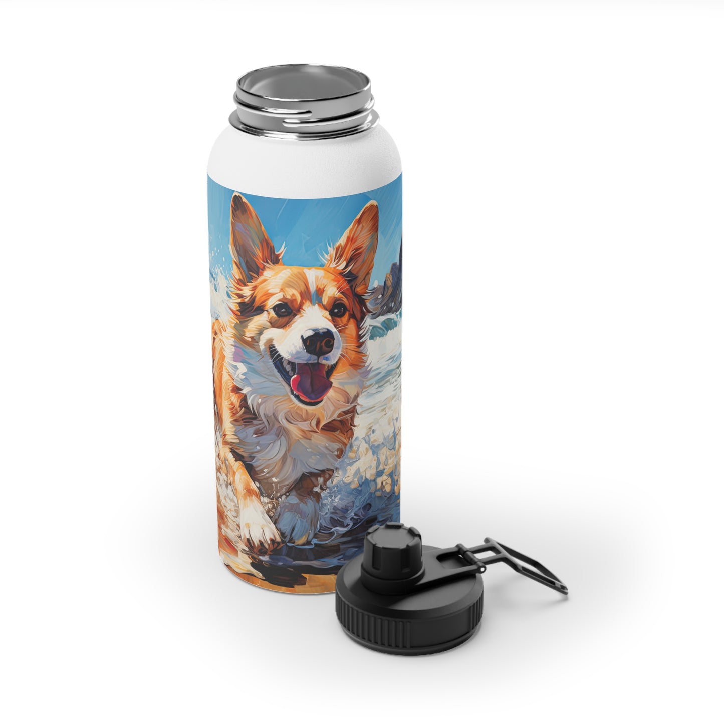 Coastal Corgi - Water Bottle with Sport Lid
