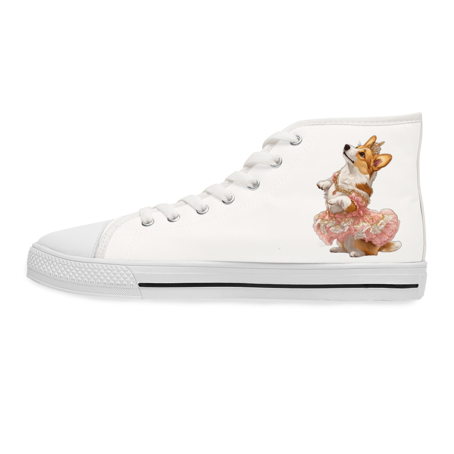 Princess Corgi Women's High Top Casual White & Rose Canvas Sneakers