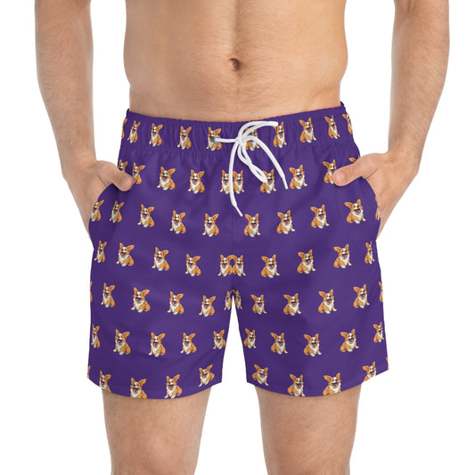 Jolly Jiggling Animated Corgi - Purple Swim Trunks