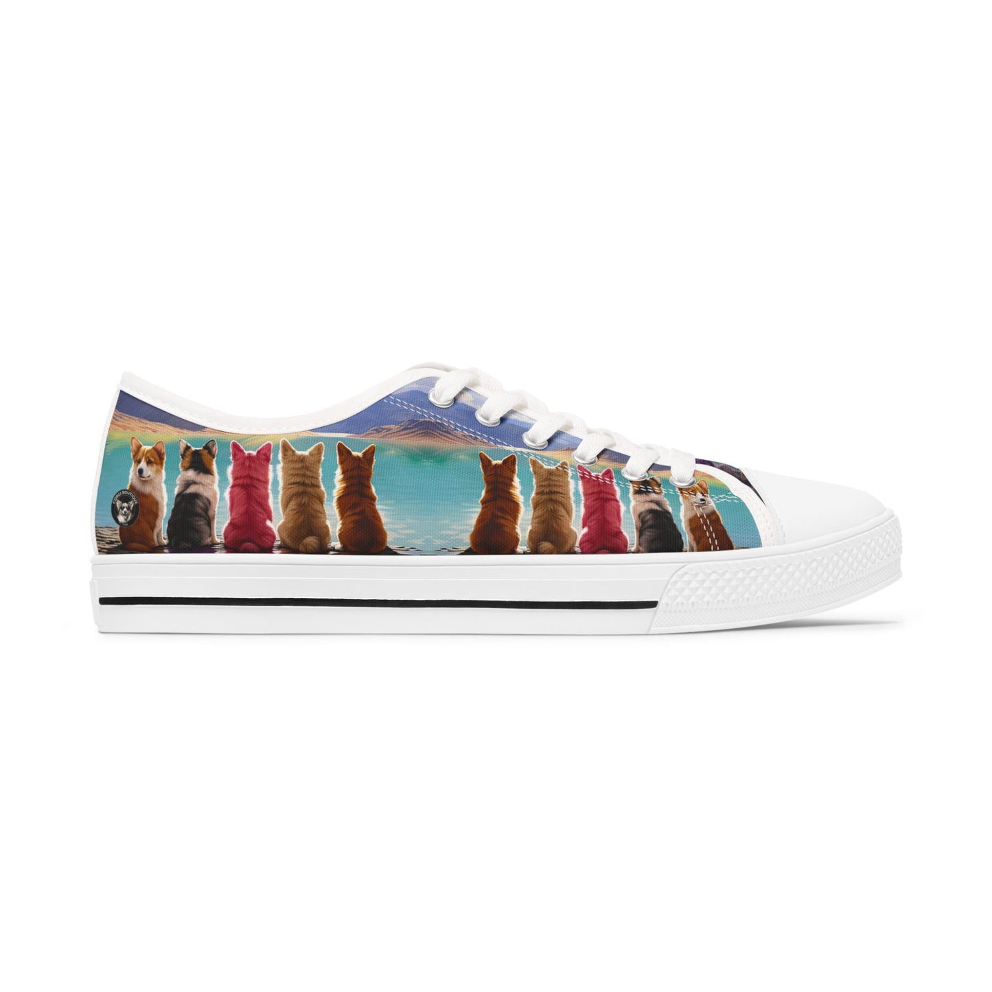 Corgi Lake Tranquil Portrait Women's Low Top Casual Canvas Sneakers