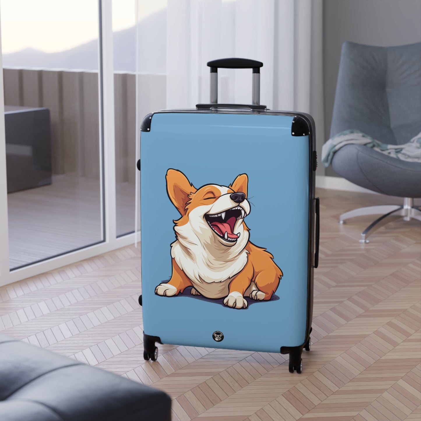 Comical Corgi All Smiles Suitcases - Fun & Funny Blue Luggage