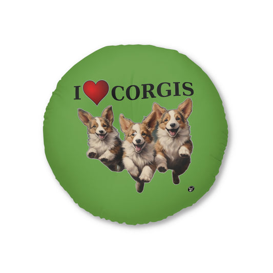 I Heart Corgis in Green - Floor Pillow