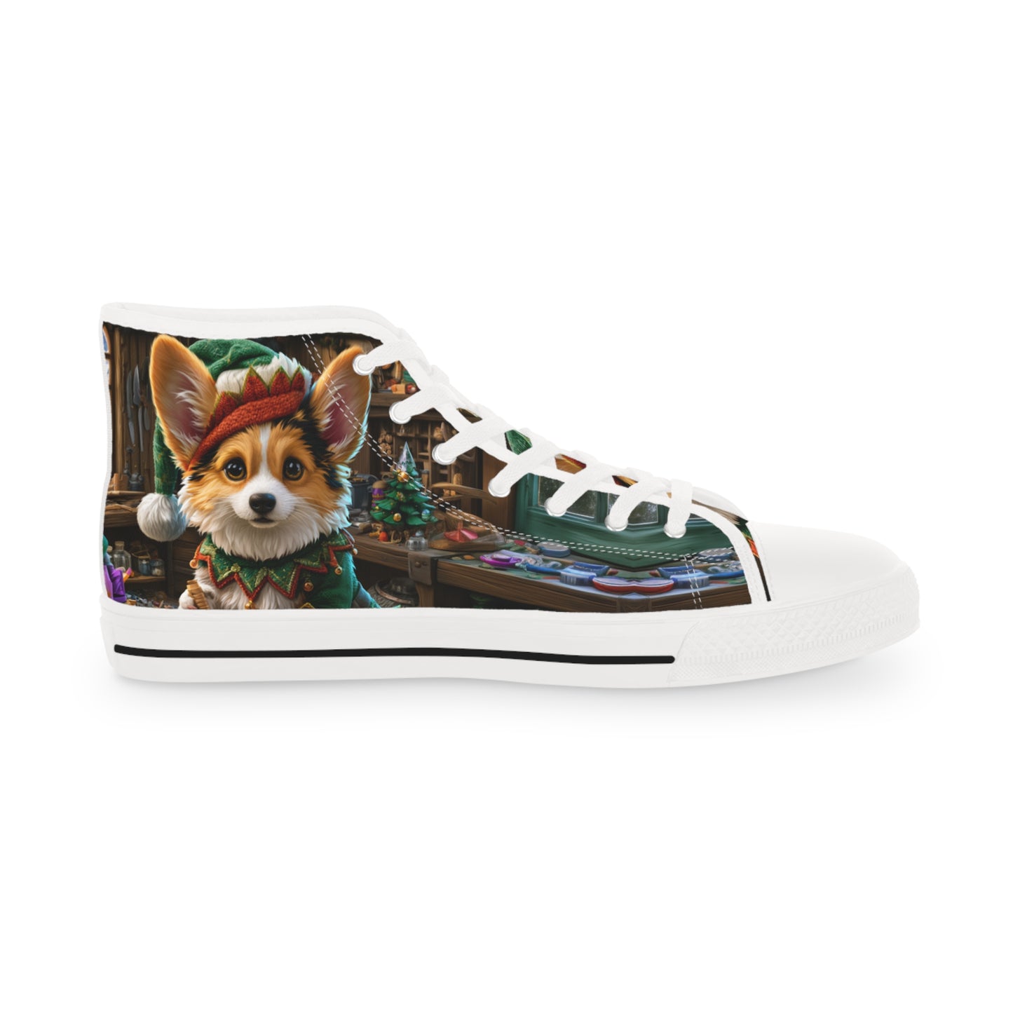 Santa's Little Helper Holiday Elf High Tops - Festive Corgi Men's Sneakers