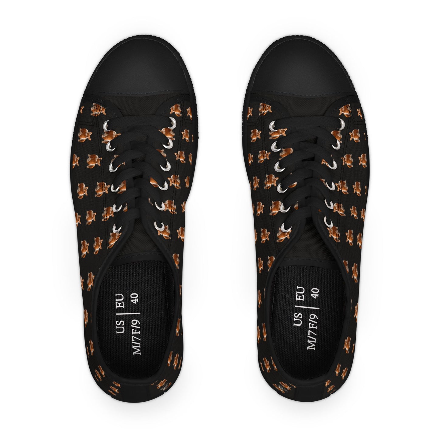 Corgi Contempt Mosaic Pattern Women’s Low Top Casual Black Canvas Sneakers