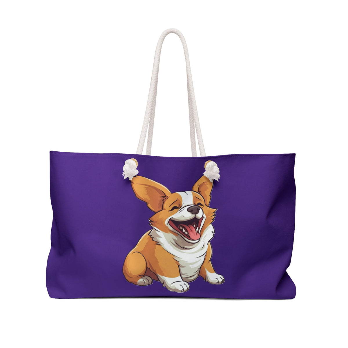 Jolly Jiggling Animated Corgi Weekender Beach Bag – Purple Corgi Travel Tote