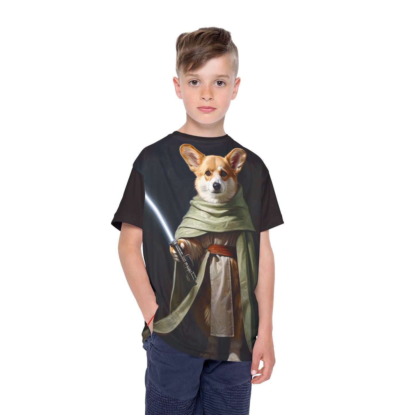 Jedi Corgi Kid's Sports Tee in Black