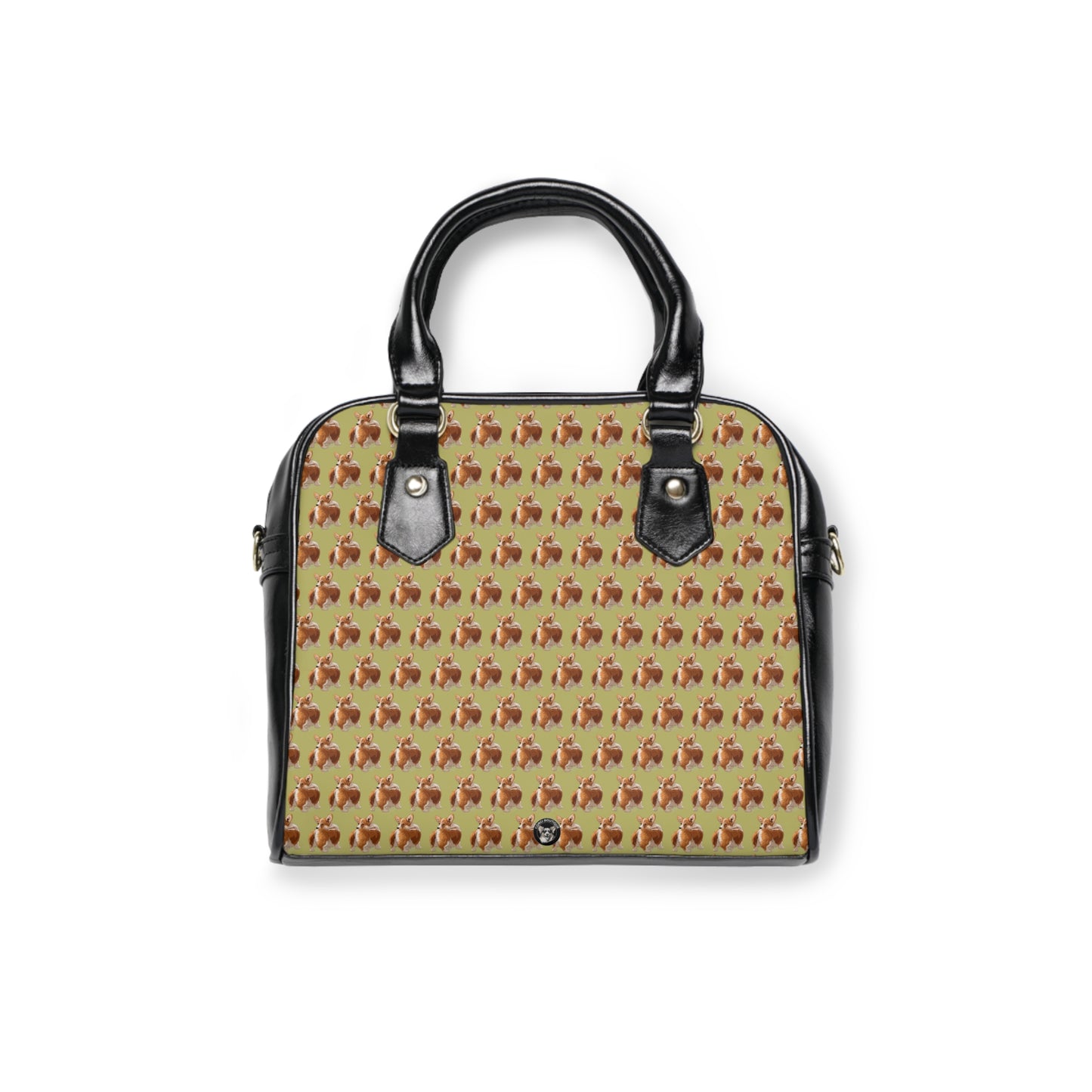 Butt What? Talk To The Butt Contemptuous Corgi Mosaic Pattern Khaki Shoulder Handbag